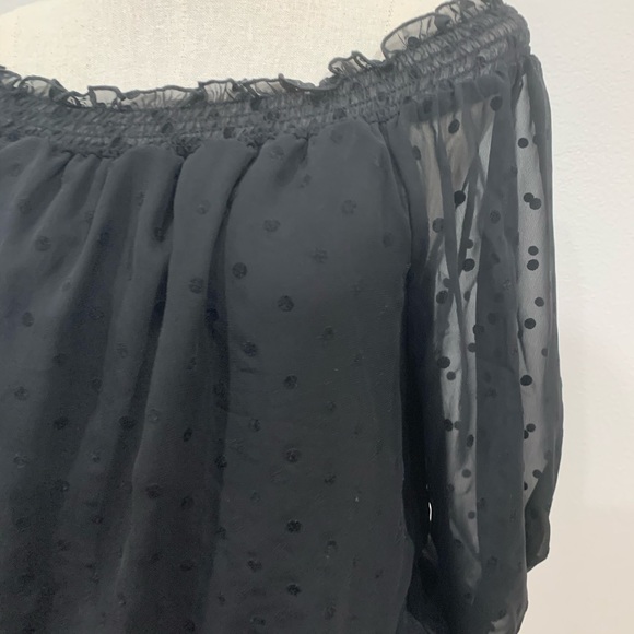 BCX black polka dot silky off shoulder top - Picture 4 of 10